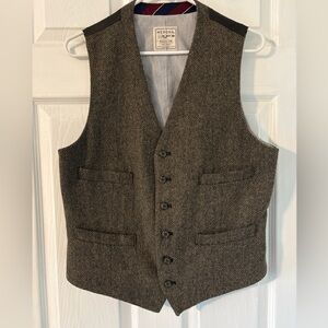 Merona Men’s Herringbone Wool Blend Vest Brown Medium Lined Adjustable Back